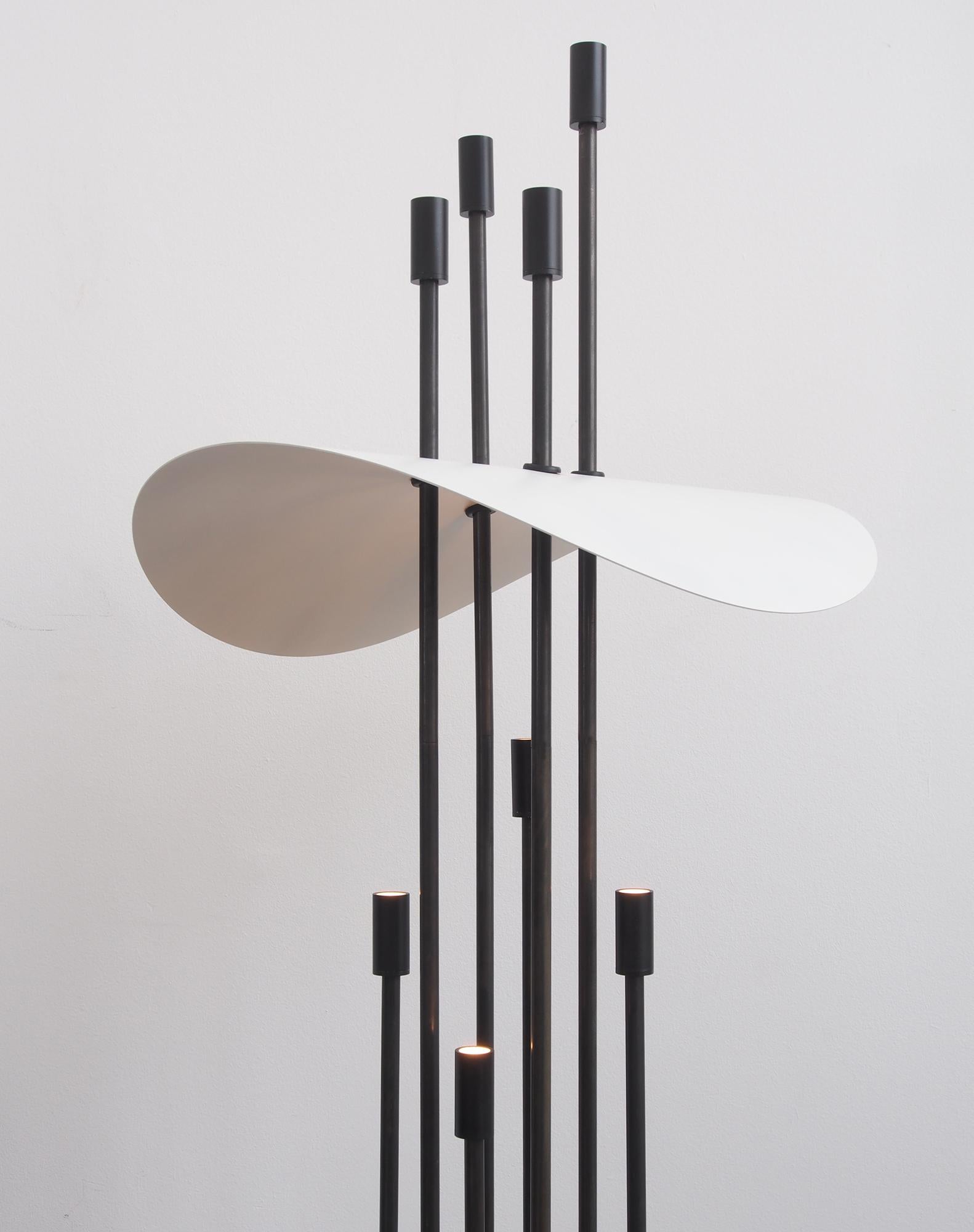 Contemporary Terra Cotta Blackened Metal Up / Down Sculptural Floor Lamp In New Condition For Sale In New Orleans, LA
