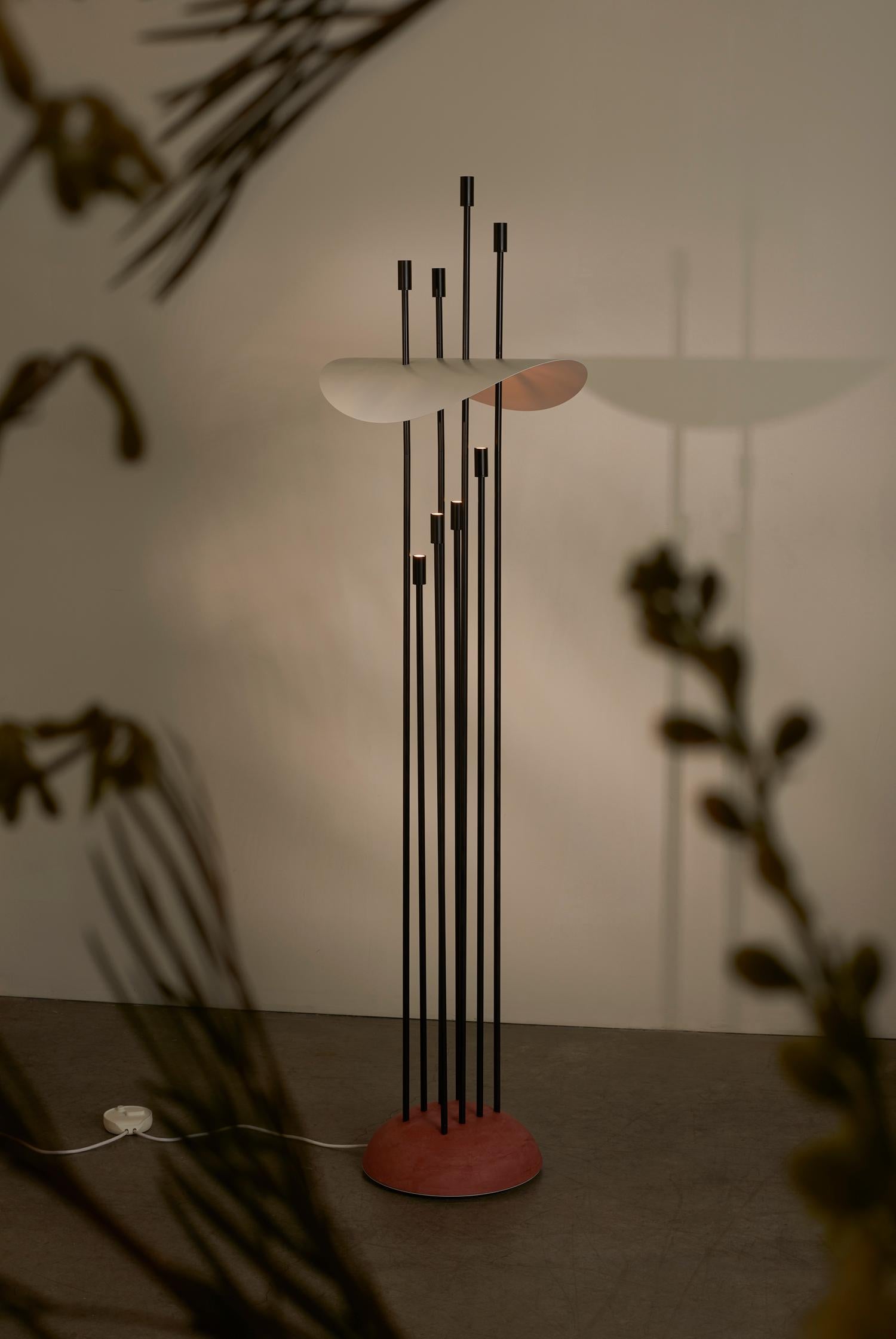 Contemporary Terra Cotta Blackened Metal Up / Down Sculptural Floor Lamp For Sale 1