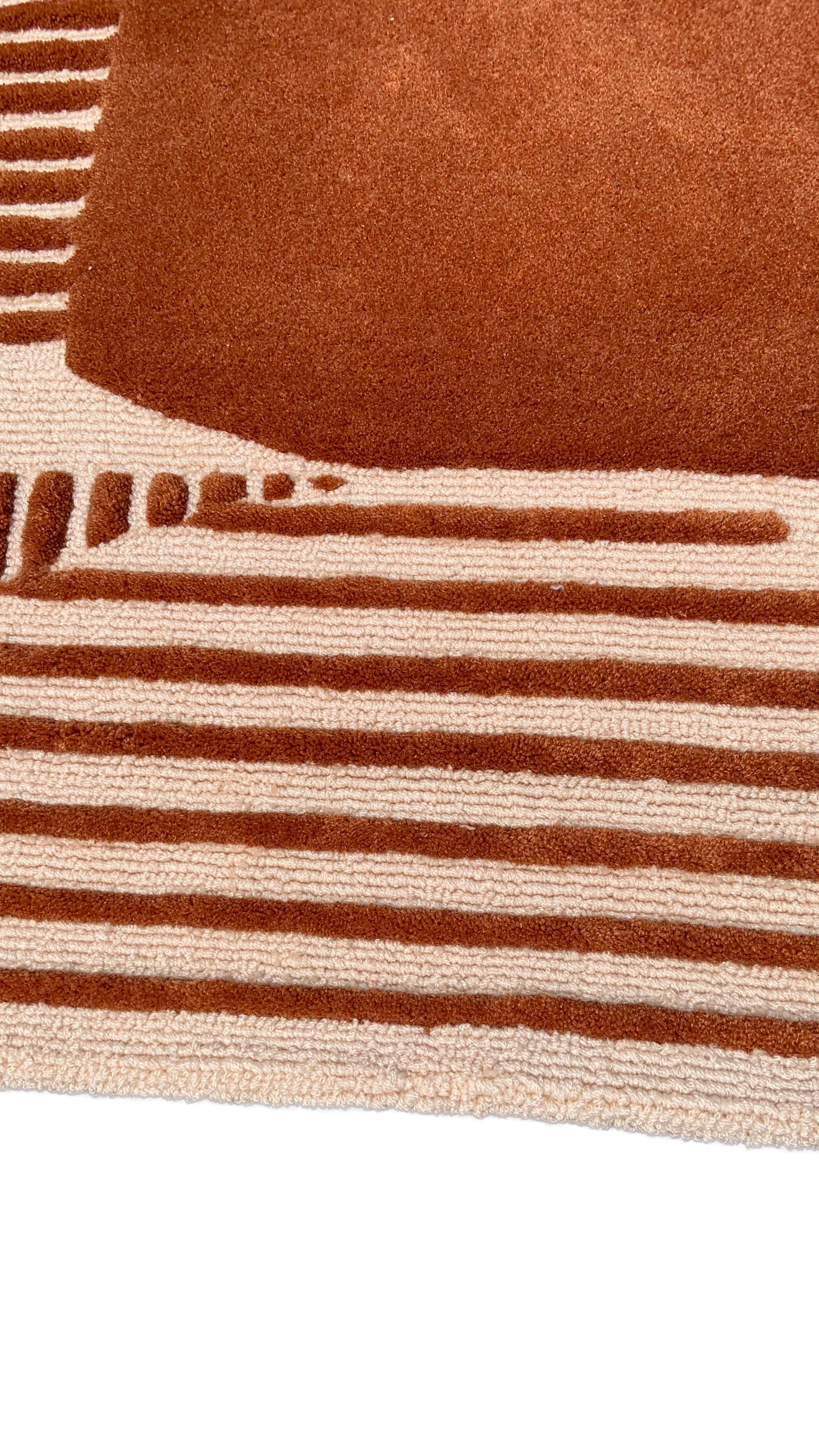 Contemporary Terracotta Beige Lines Tufted-Teppich von Rag Home (Moderne) im Angebot