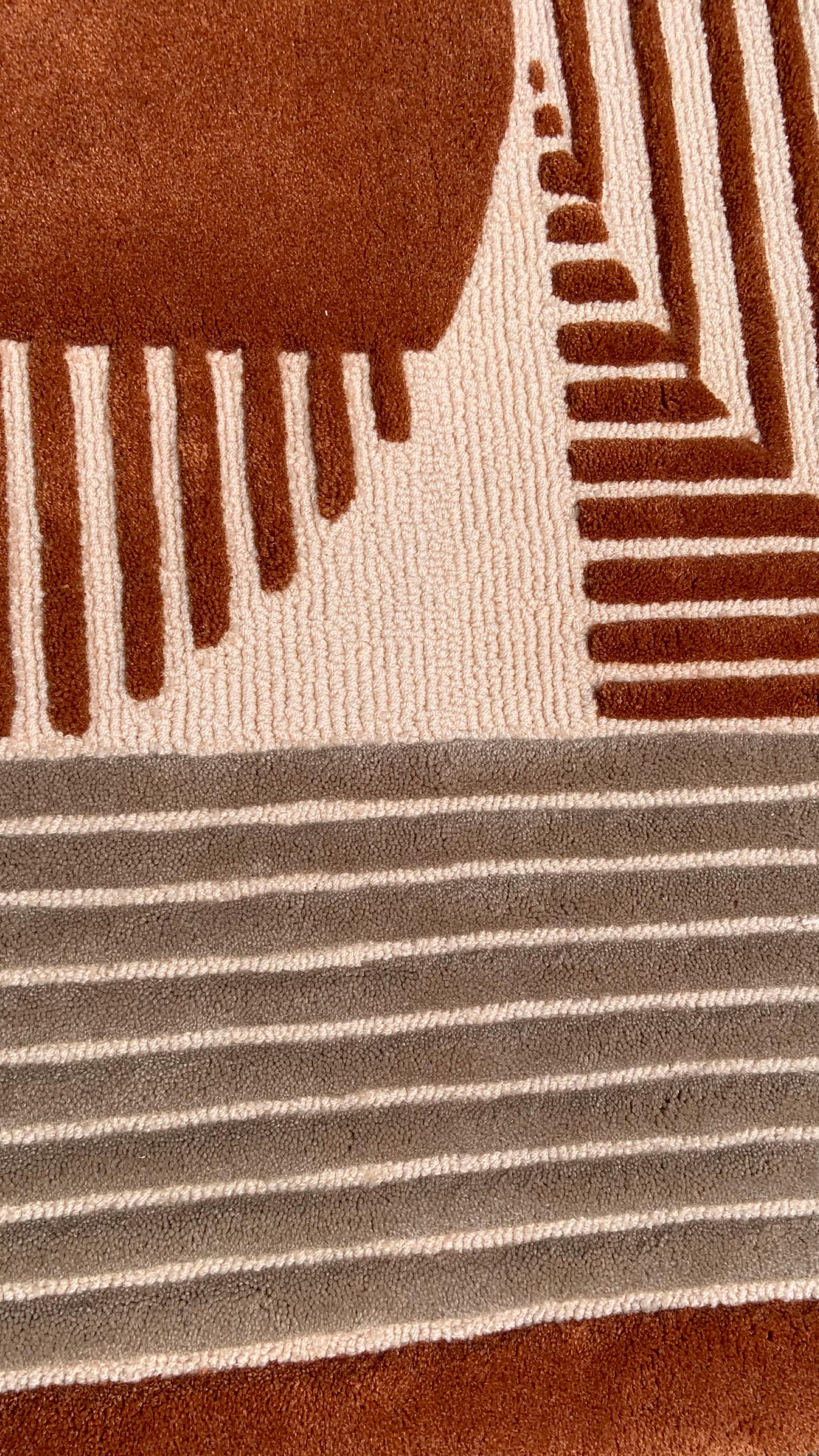 Contemporary Terracotta Beige Lines Tufted-Teppich von Rag Home (Handgeschnitzt) im Angebot