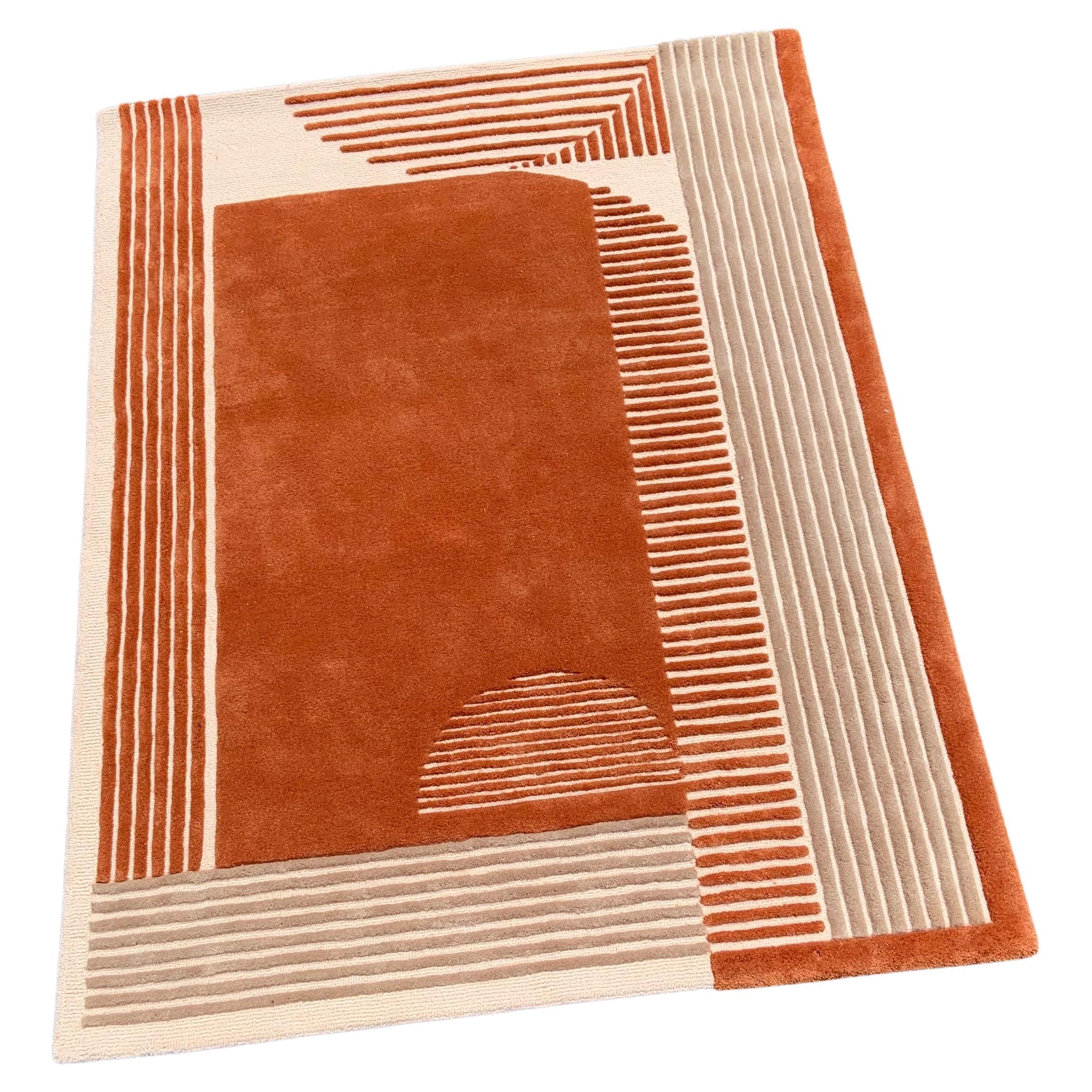 Contemporary Terracotta Beige Lines Tufted-Teppich von Rag Home im Angebot