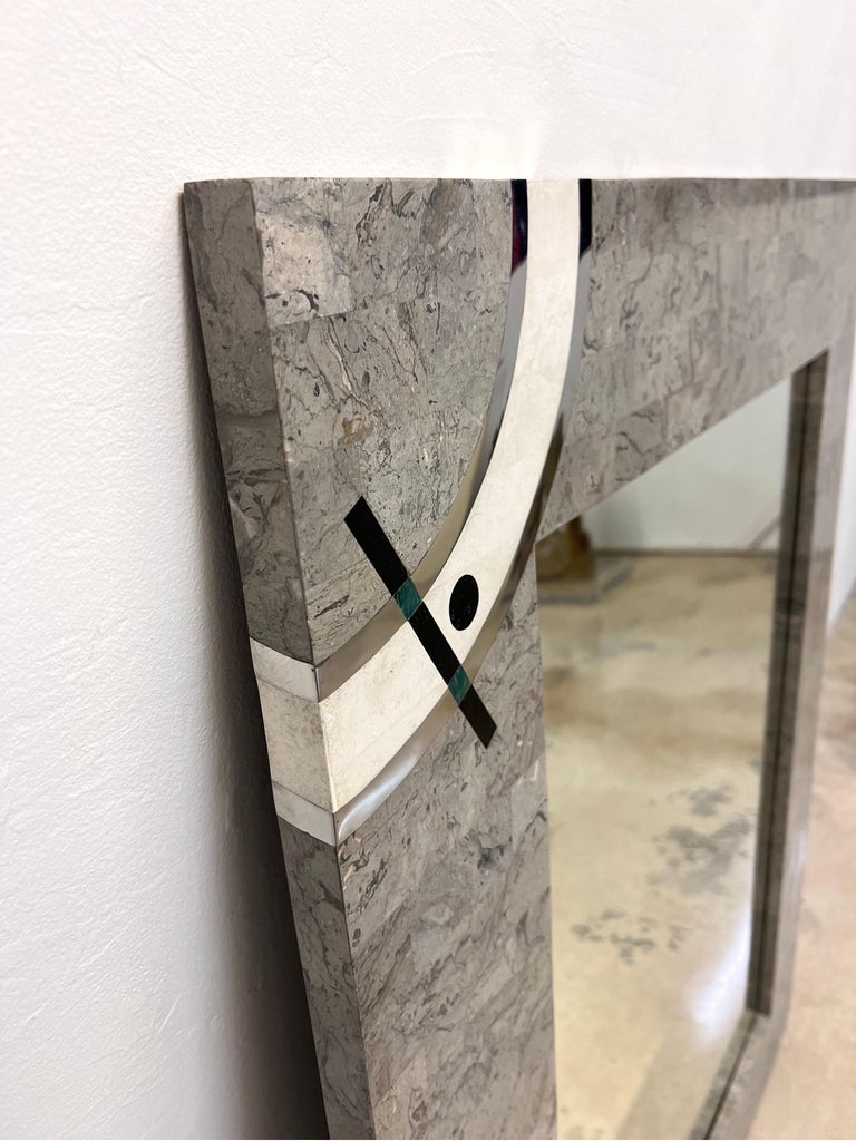 Contemporary Tessellated Stone and Chrome Inlay Mirror by Oggetti For ...
