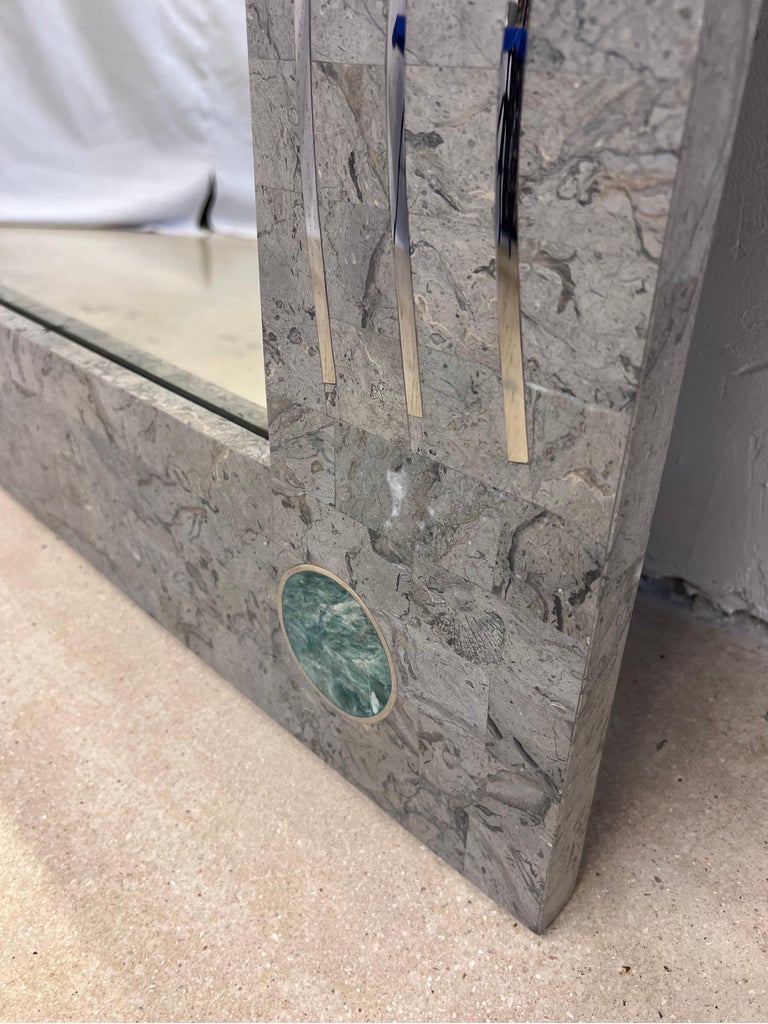 Contemporary Tessellated Stone and Chrome Inlay Mirror by Oggetti For ...