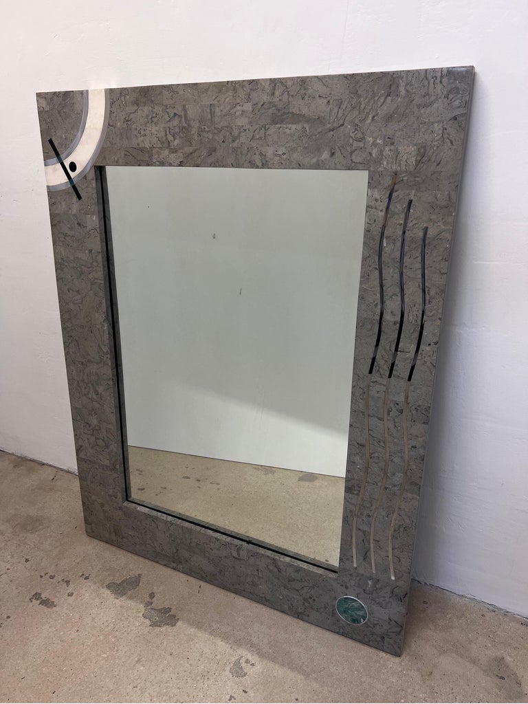 Contemporary Tessellated Stone and Chrome Inlay Mirror by Oggetti For ...