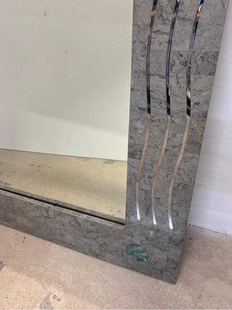 Contemporary Tessellated Stone and Chrome Inlay Mirror by Oggetti For ...