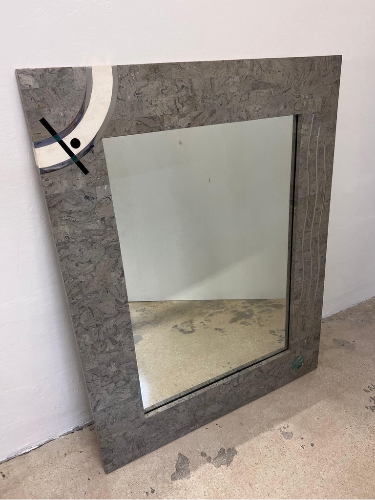 Contemporary Tessellated Stone and Chrome Inlay Mirror by Oggetti For ...