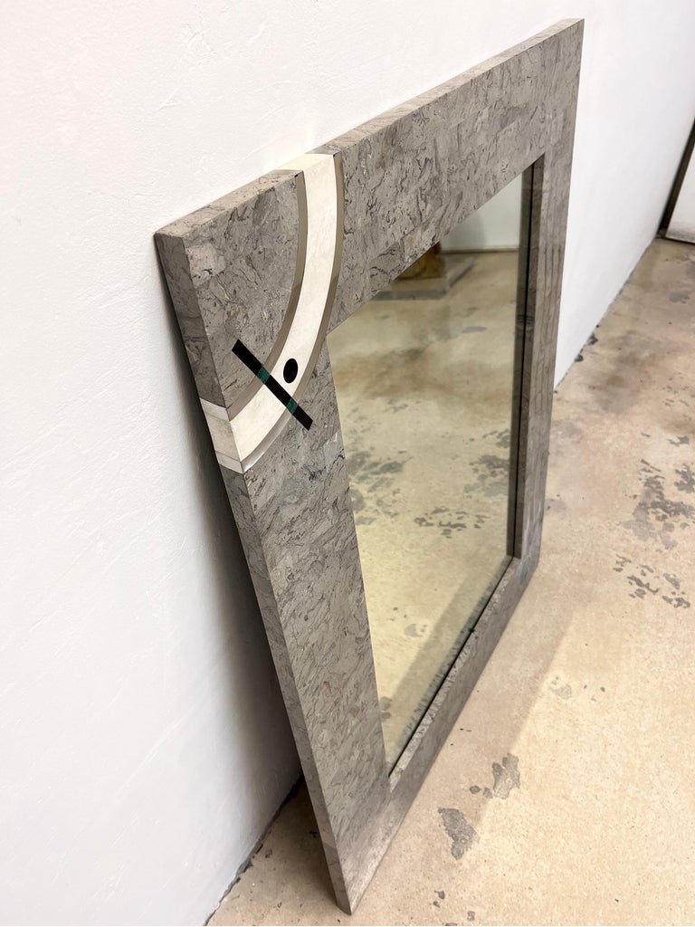 Contemporary Tessellated Stone and Chrome Inlay Mirror by Oggetti For ...