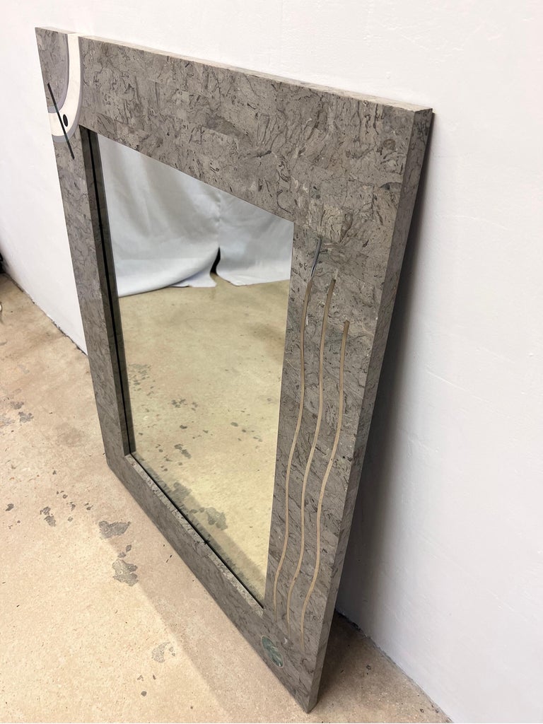 Contemporary Tessellated Stone and Chrome Inlay Mirror by Oggetti For ...
