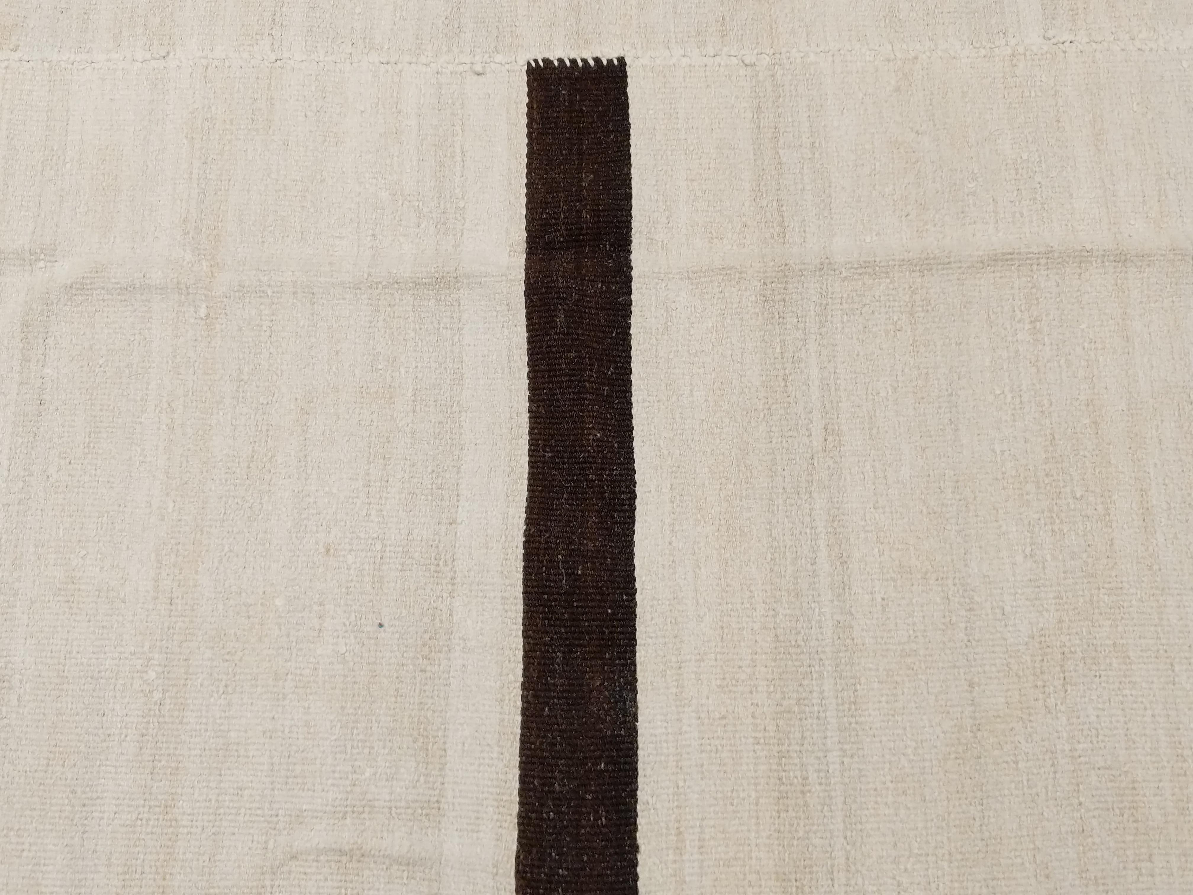 Hand-Woven Contemporary Textural Hemp Minimalist Design Kilim Rug