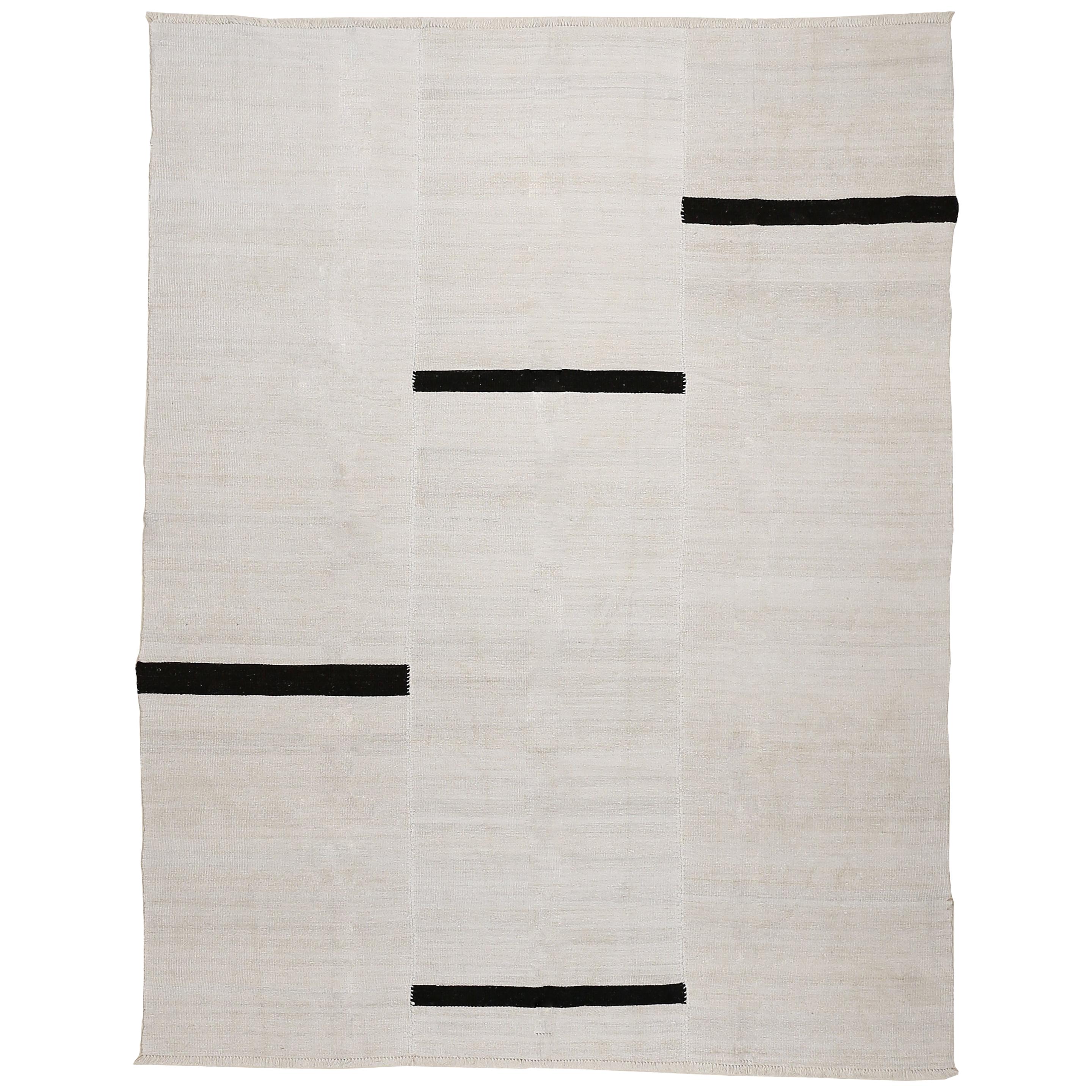 Contemporary Textural Hemp Minimalist Design Kilim Rug