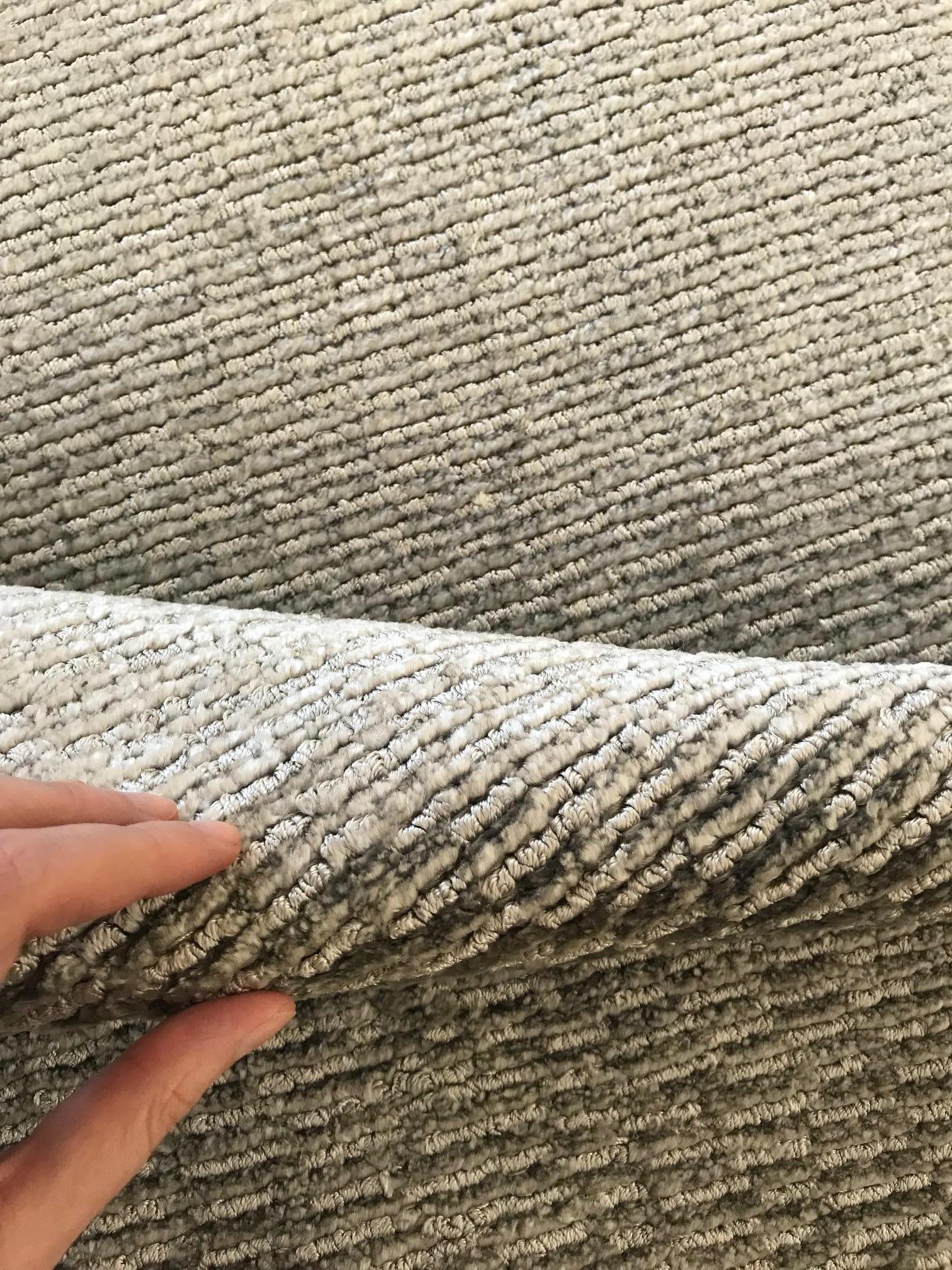 Hand-Knotted Contemporary Textural  Silver Grey Silk Runner by Doris Leslie Blau For Sale