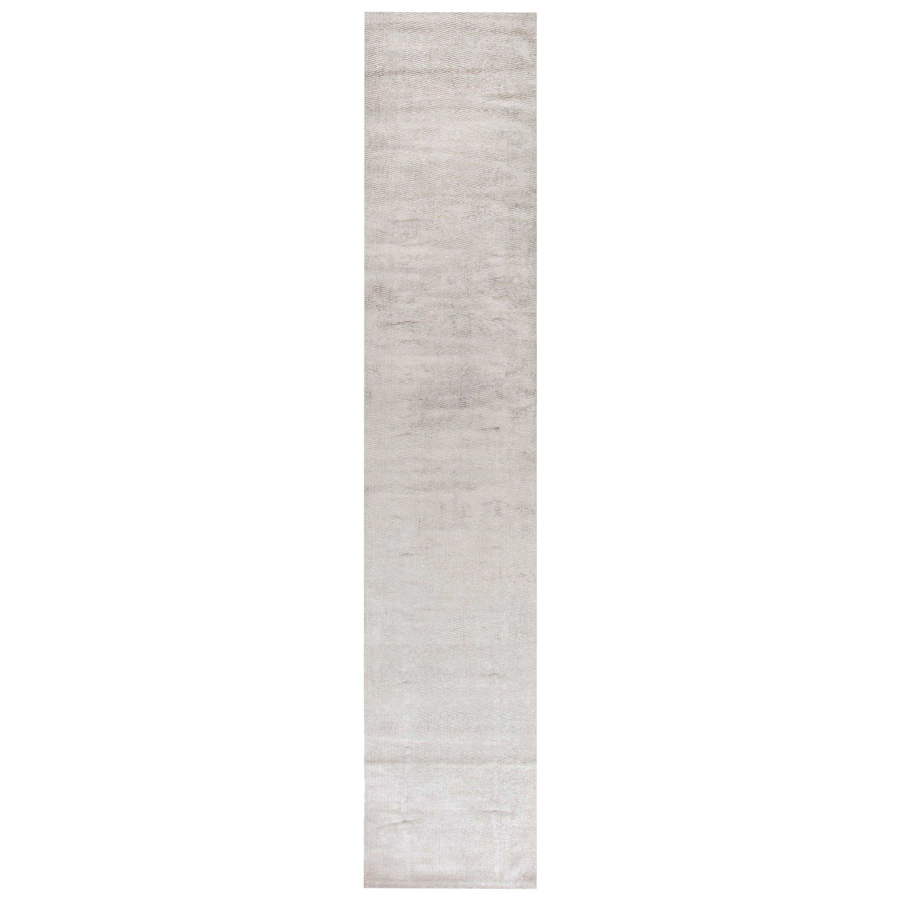 Contemporary Textural  Silver Grey Silk Runner by Doris Leslie Blau For Sale