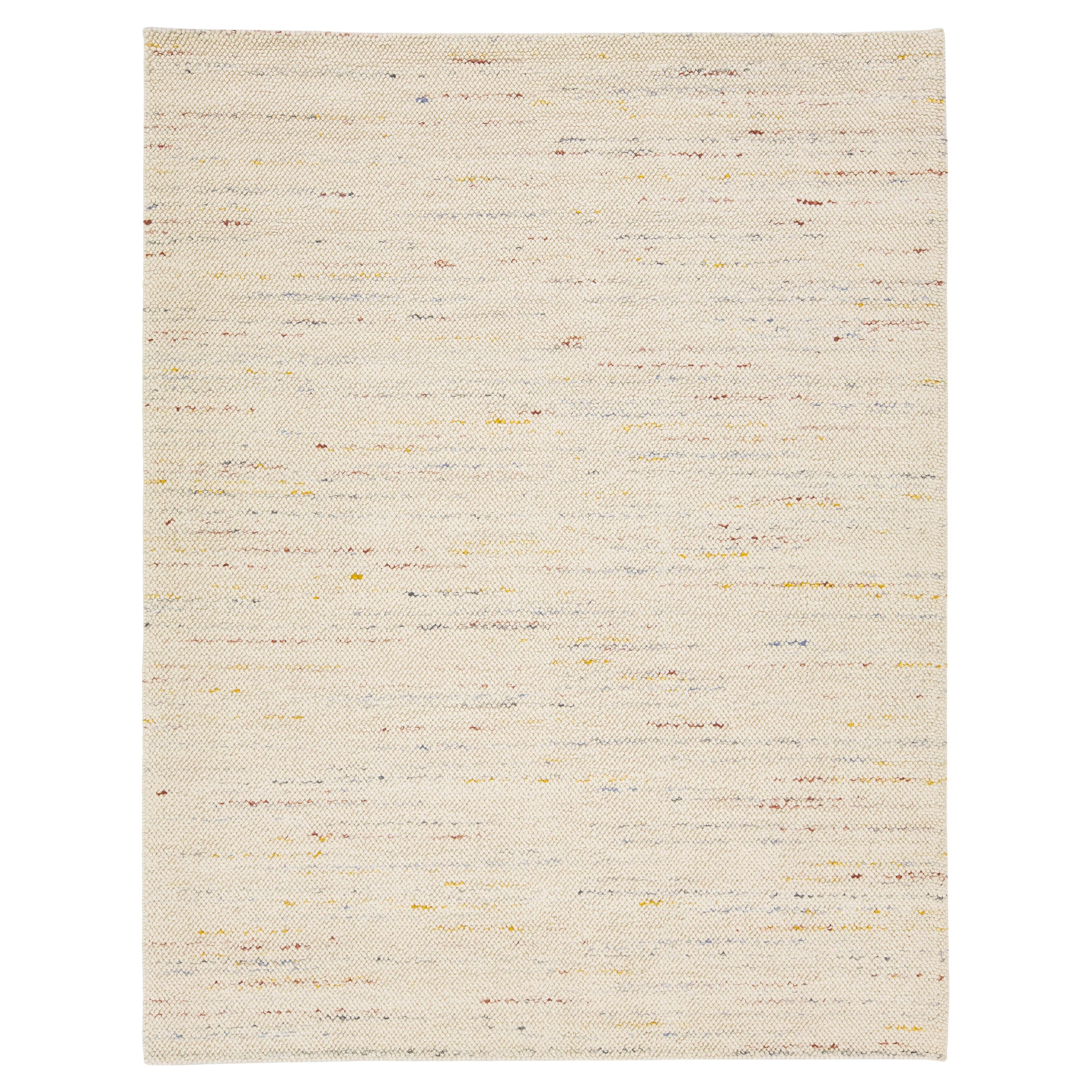 Contemporary Texture Designed Wool Rug Handmade In Beige