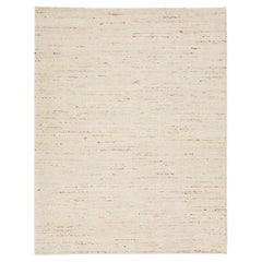 Contemporary Texture Designed Wool Rug Handmade In Beige