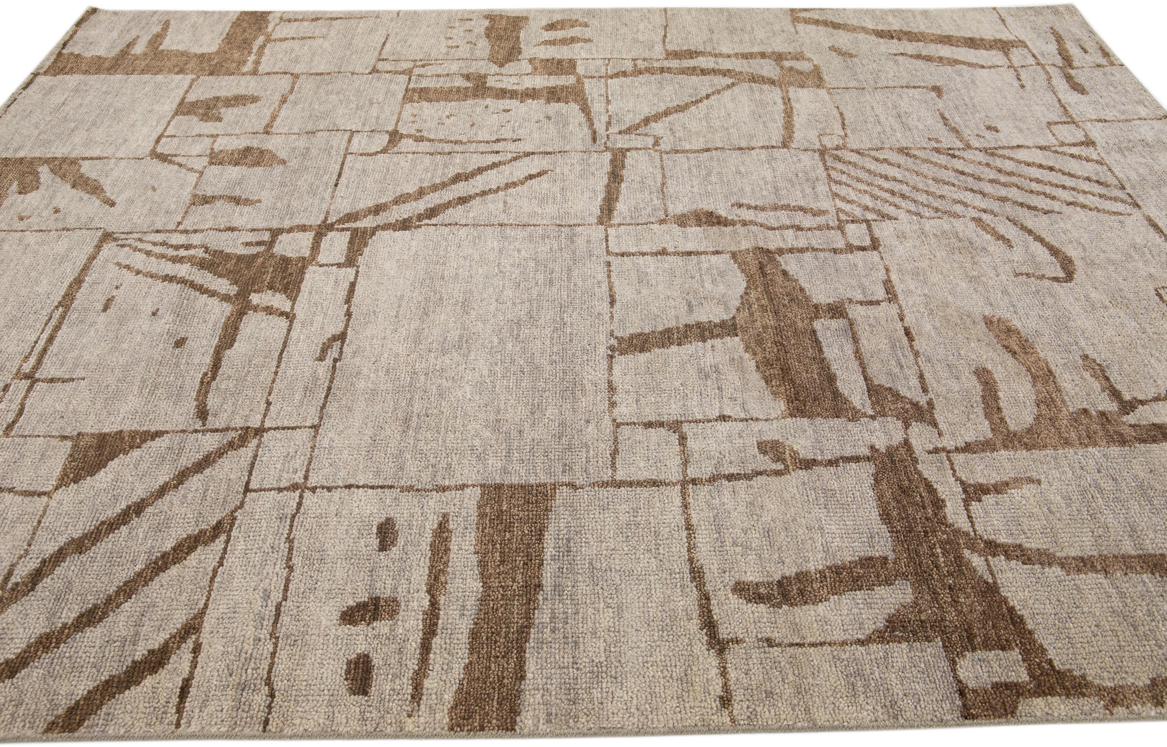 Contemporary Texture Handmade Designed Tan Wool Rug In New Condition For Sale In Norwalk, CT