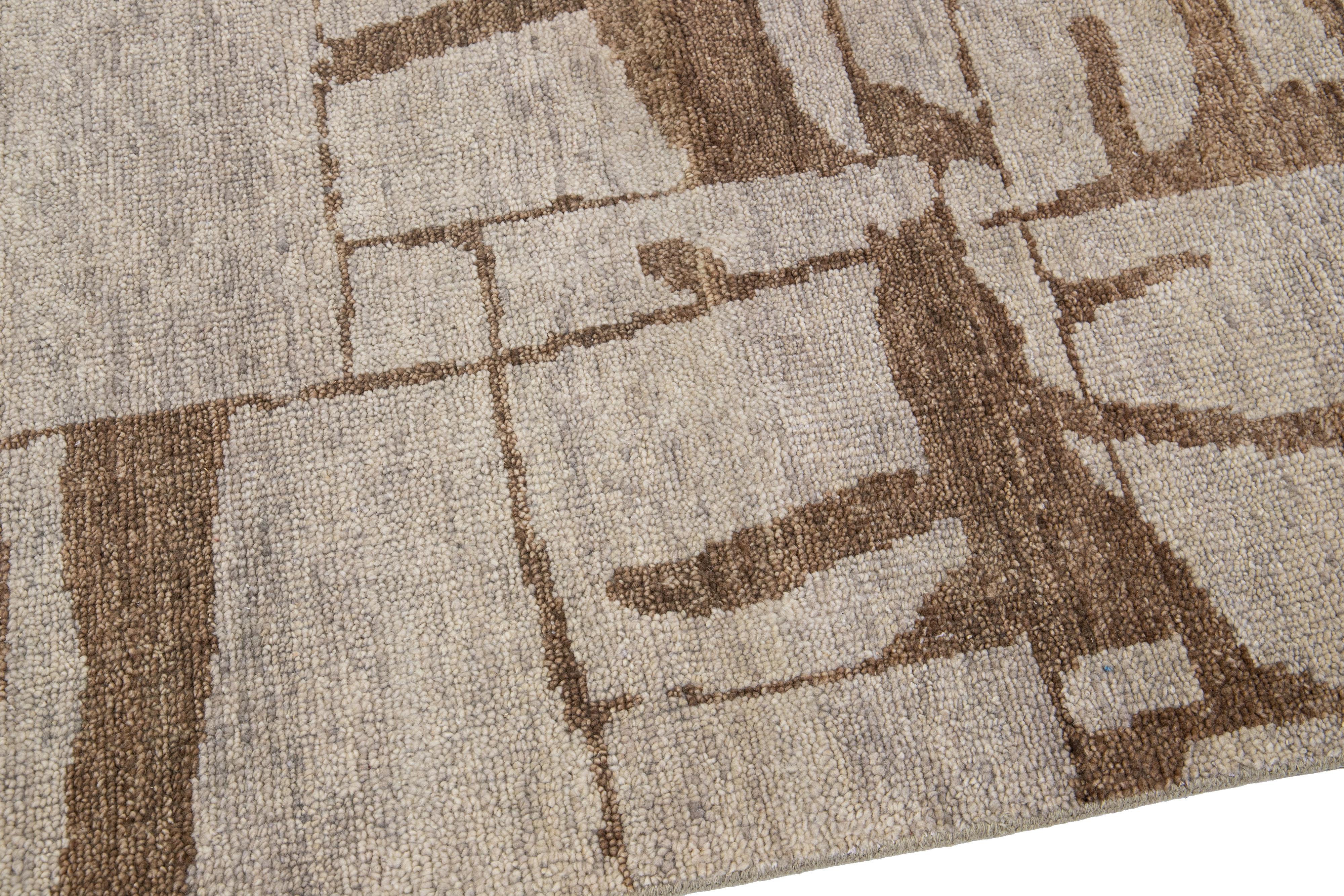 Contemporary Texture Handmade Designed Tan Wool Rug For Sale 1