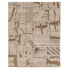 Zeitgenössische Textur Handmade Designed Tan Wool Rug