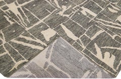 Contemporary Texture Handmade Pewter Green Designed Wool Rug