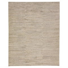 Zeitgenössischer, handgefertigter Teppich aus Wolle und Viskose in Naturbeige mit Textur