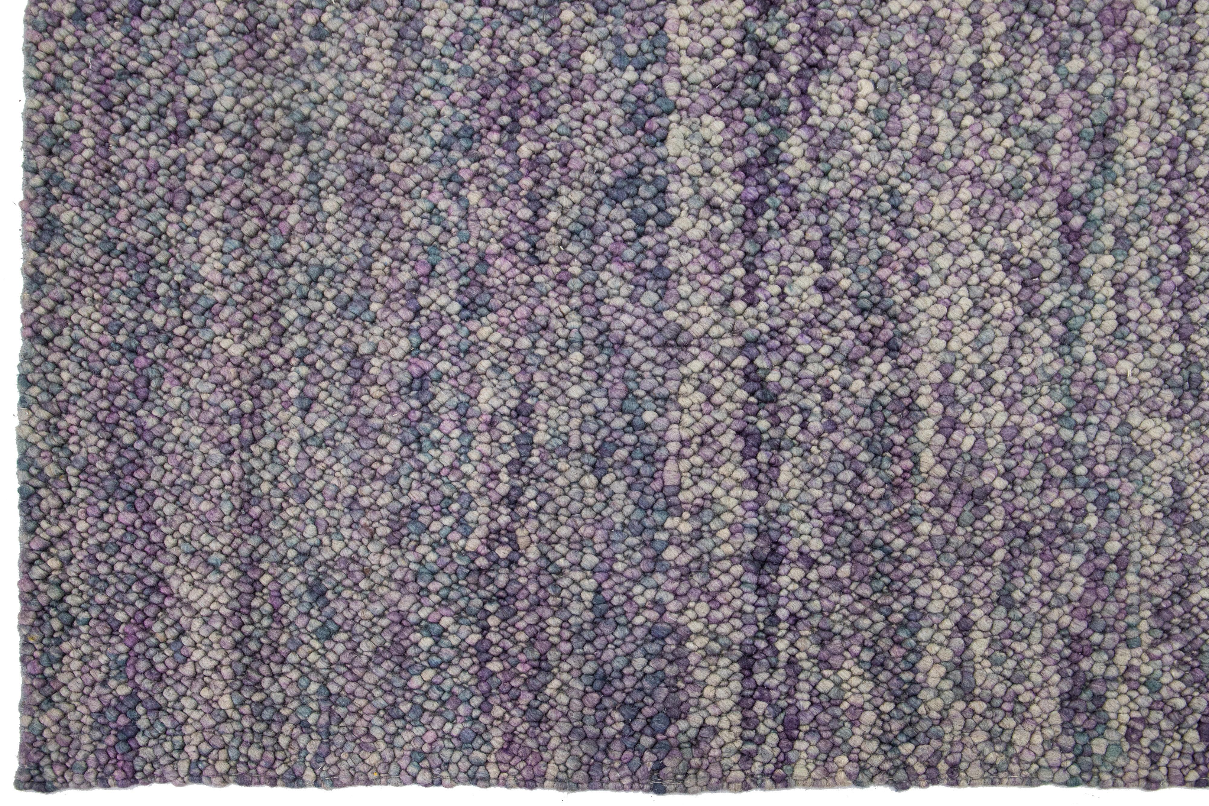 Hand-Knotted Contemporary Texture Wool Rug Handmade with Purple and Blue Allover Design For Sale
