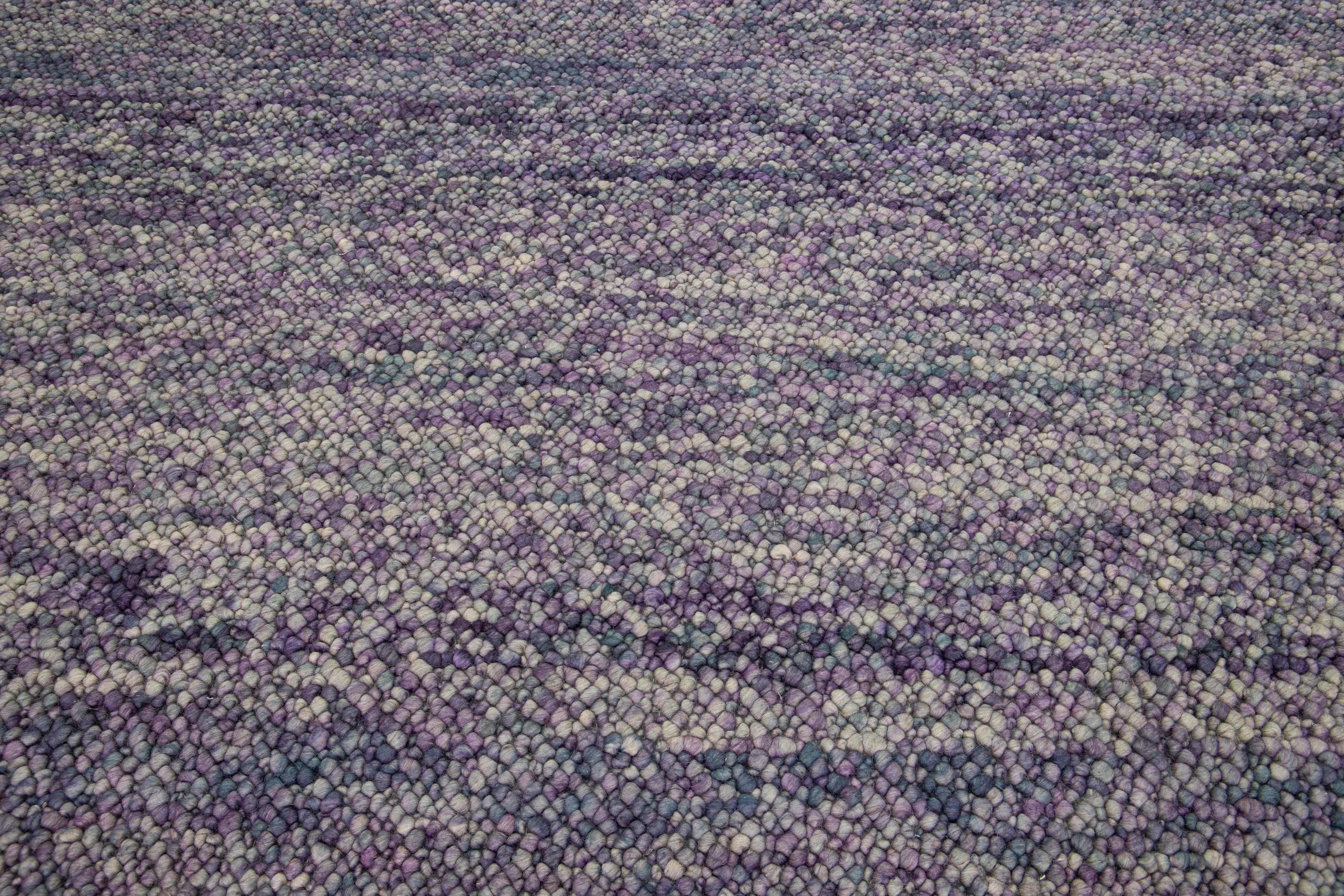 Contemporary Texture Wool Rug Handmade with Purple and Blue Allover Design In New Condition For Sale In Norwalk, CT
