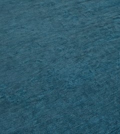 Handwoven Dark Teal Rug, Wool and Silk, Contemporary Design, USA