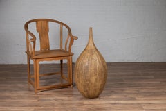 Large Handmade Ceramic Vase with Mustard Glaze and Textured Finish