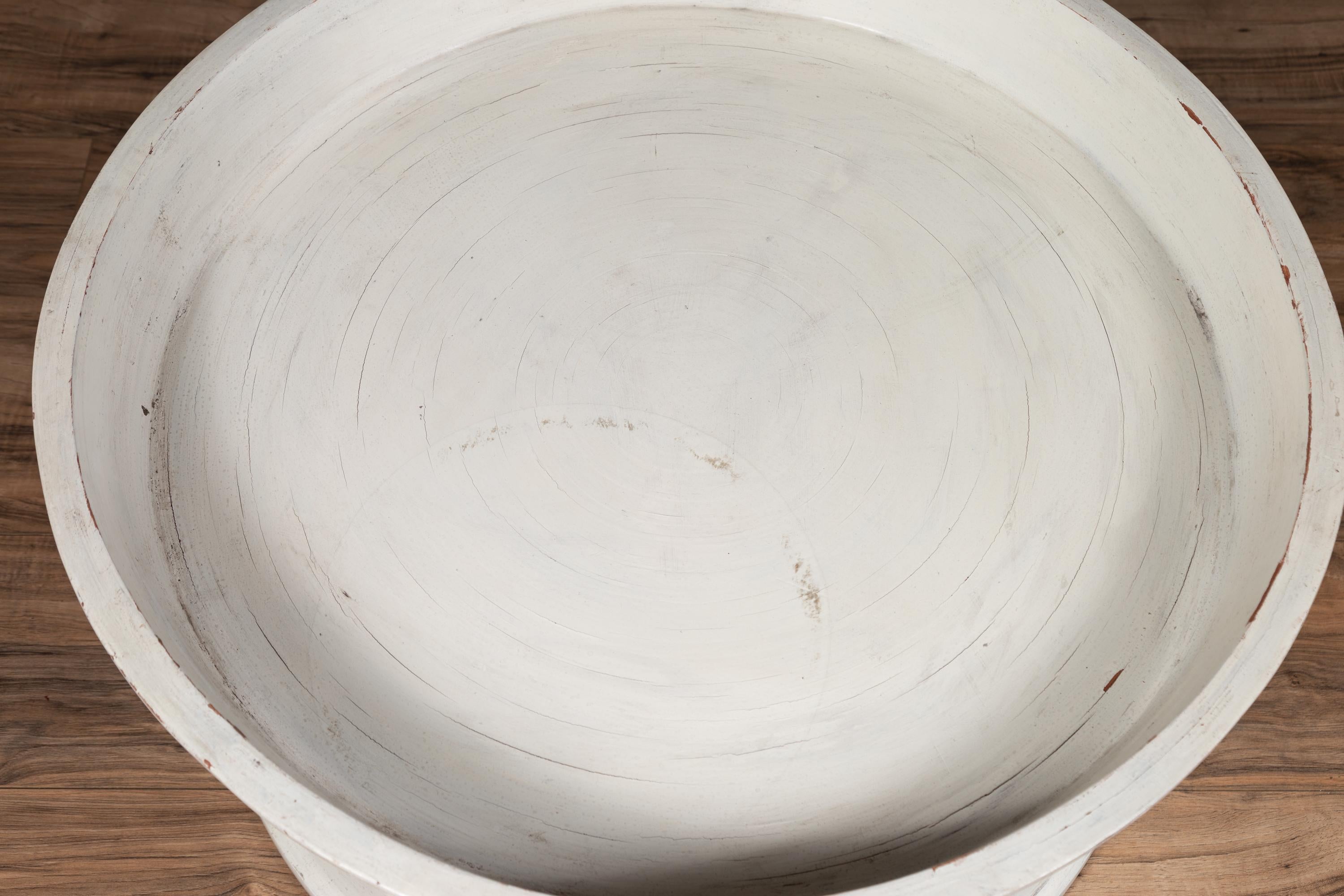 Contemporary Thai OffWhite Rattan Drum Design Coffee Table with