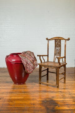 Oversized Oxblood Glazed Ceramic Water Jar with Rope Detailing
