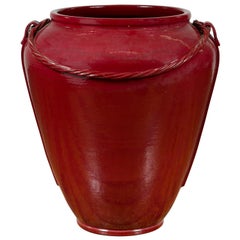 Contemporary Thai Oversized Oxblood Water Jar from Chiang Mai with Rope Design