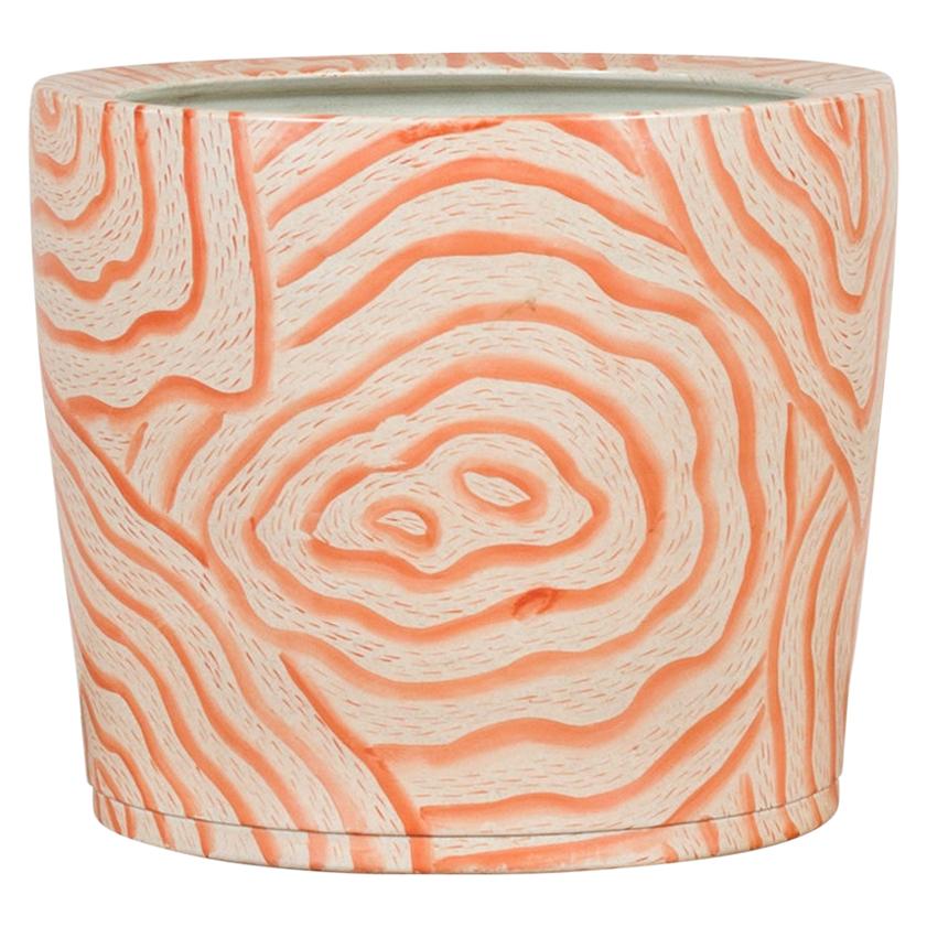 Contemporary Thai Salmon Colored Flower Vase with Stripes and Pure Lines