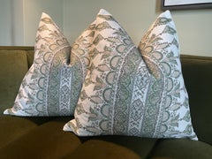 Contemporary Thibaut “Akola Stripe” in Green Pillows- A 22" Pair