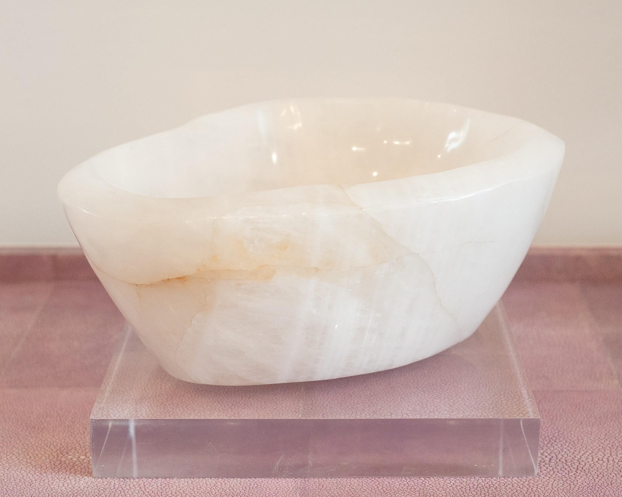 American Contemporary Thick and Deep Rock Crystal Quartz Crystal Bowl