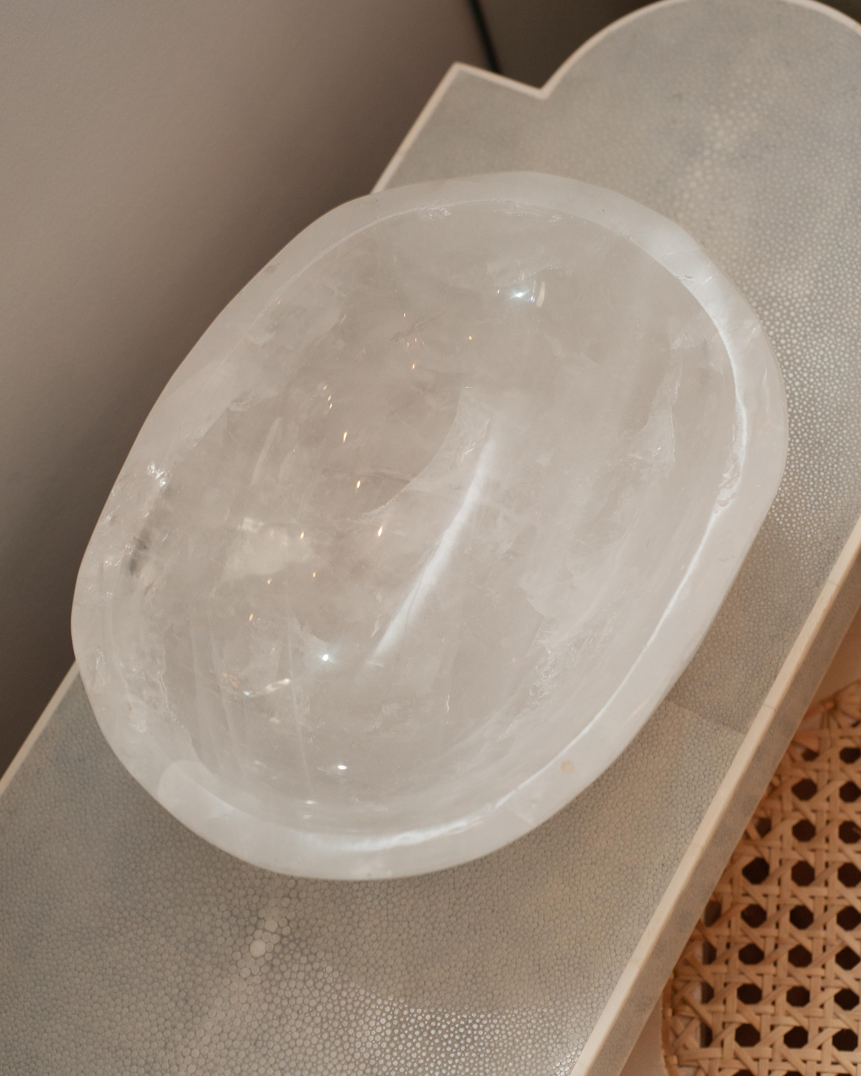 French Contemporary Large and Thick Clear Rock Crystal Quartz Bowl
