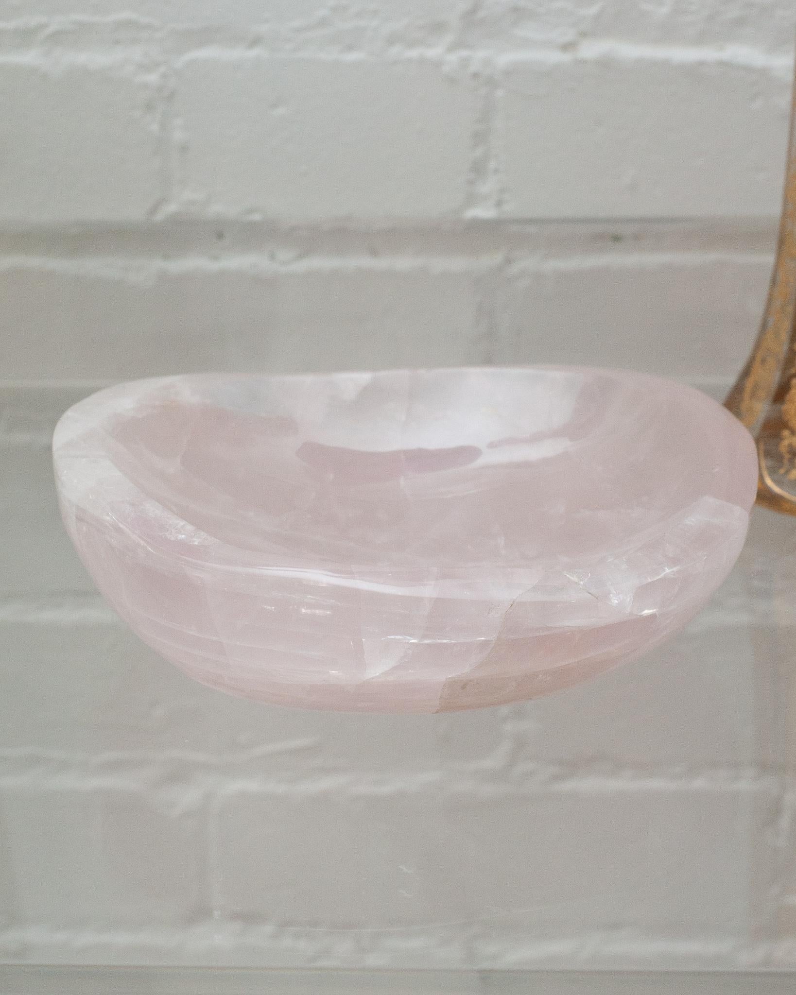 Contemporary Thick Rose Quartz Crystal Bowl For Sale 1