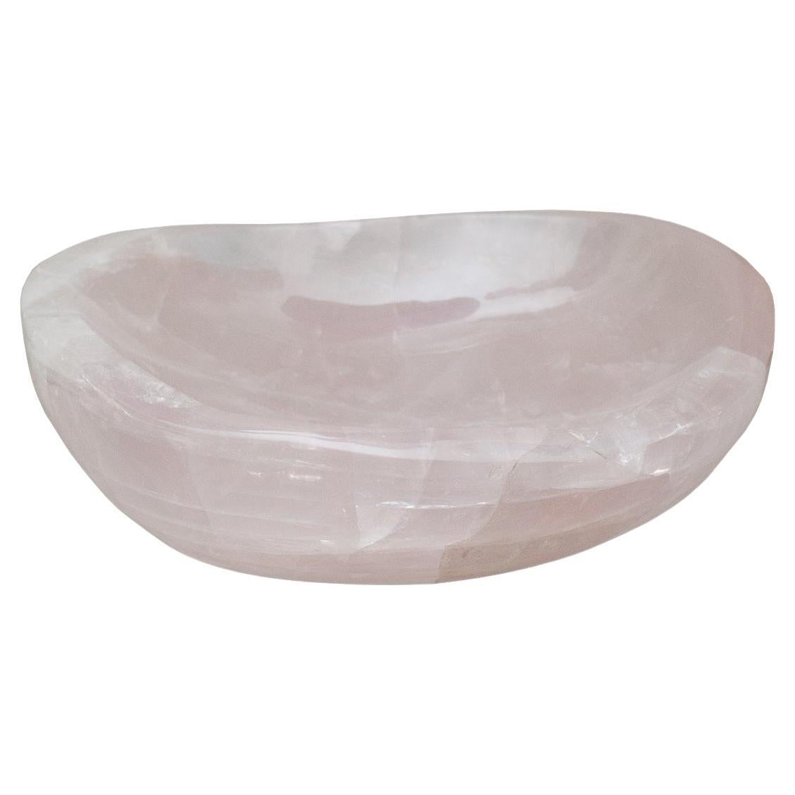 Contemporary Thick Rose Quartz Crystal Bowl For Sale