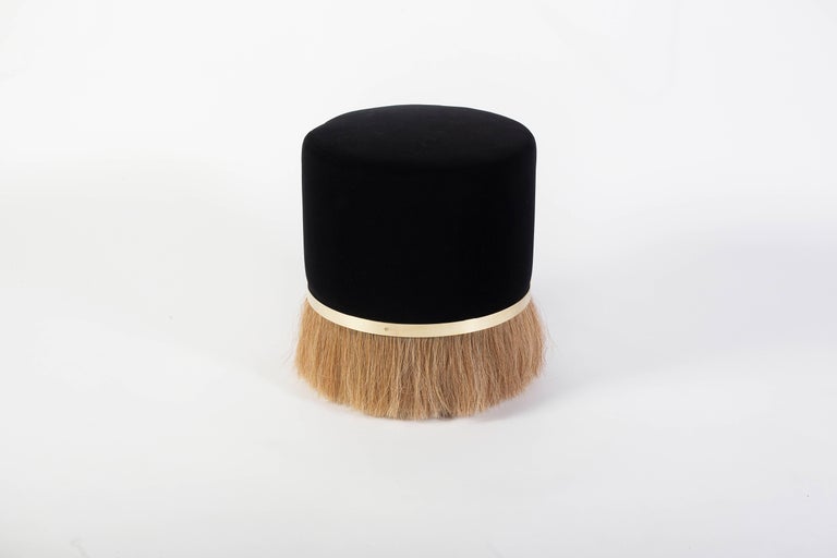 Contemporary 'Thing 3' Stool Pouf Ottoman with Brass and Horse Hair by