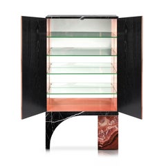 Contemporary Thor Cocktail Cabinet in Brass, Marble, Onyx, Black Ash