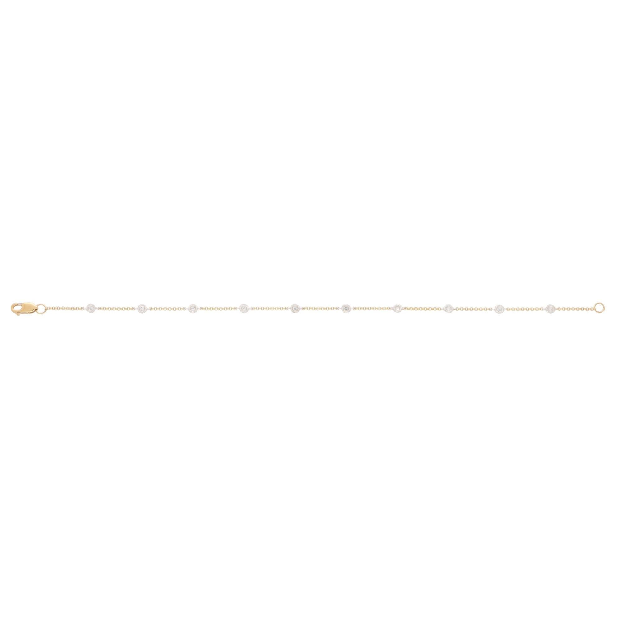 Round Cut Contemporary Three Diamond Chain Bracelet in 18k Rose Gold For Sale