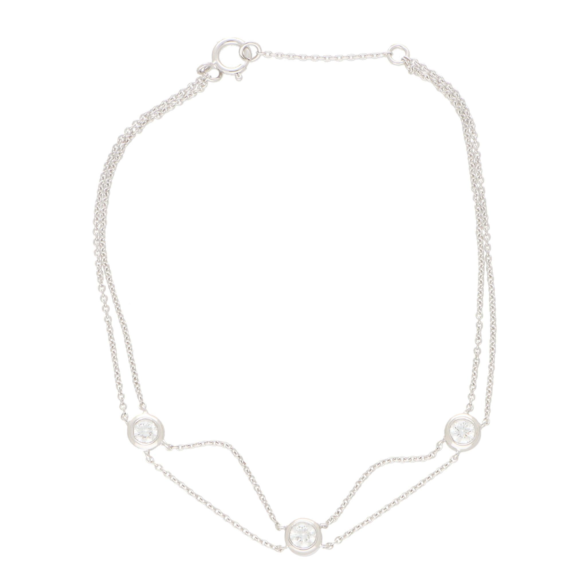 Contemporary Three Diamond Chain Bracelet Set in 18k White Gold For Sale