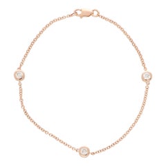 Contemporary Three Diamond Chain Link Bracelet in 14k Rose Gold