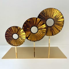 Contemporary 'Three Eyes' Sculpture Amber Glass, Brass 24kt Gold by Ghiró Studio
