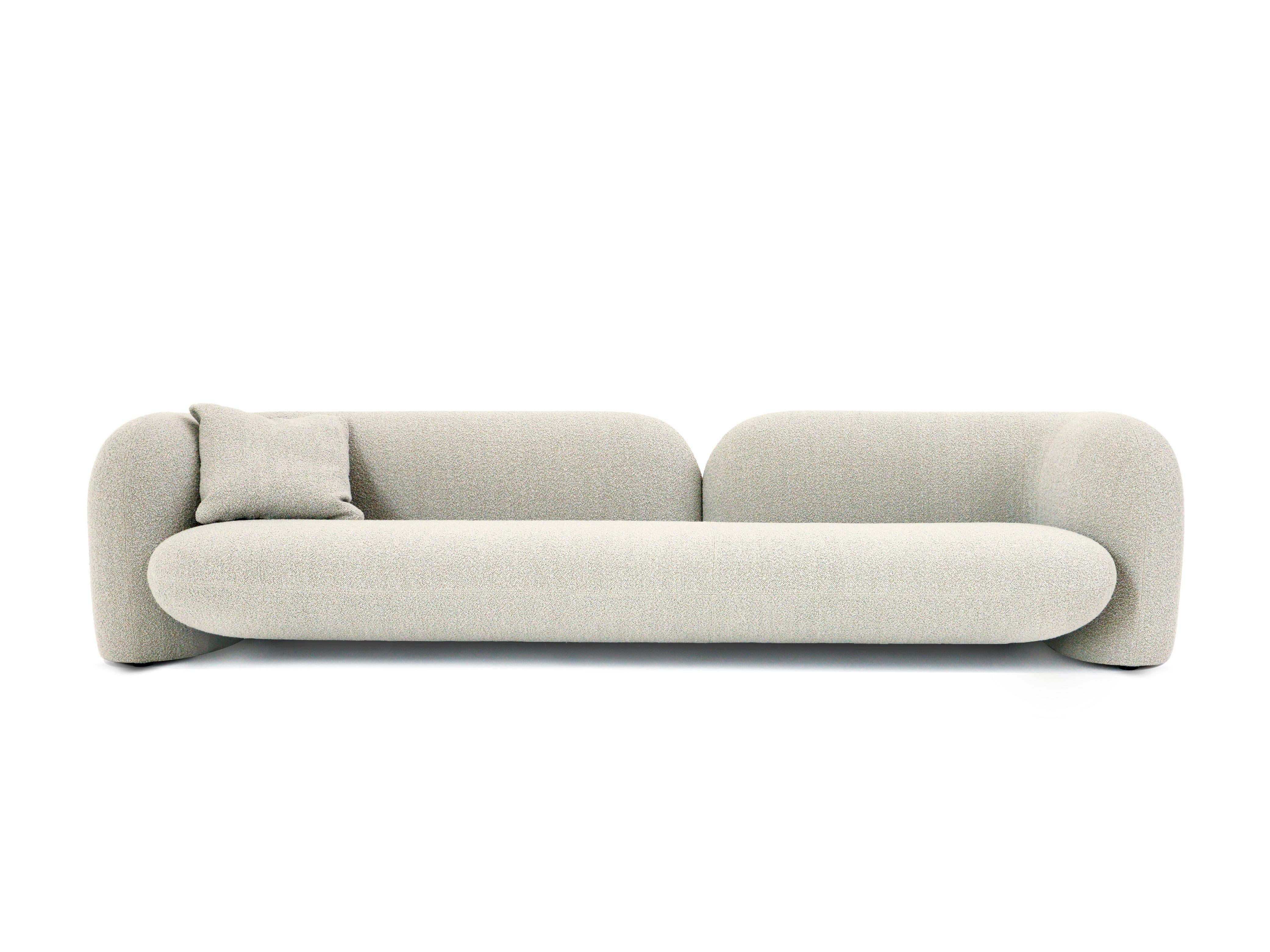 Contemporary Three-Seater Sofa by Hessentia Upholstered in Fabric, Bouclé,  Grey For Sale at 1stDibs