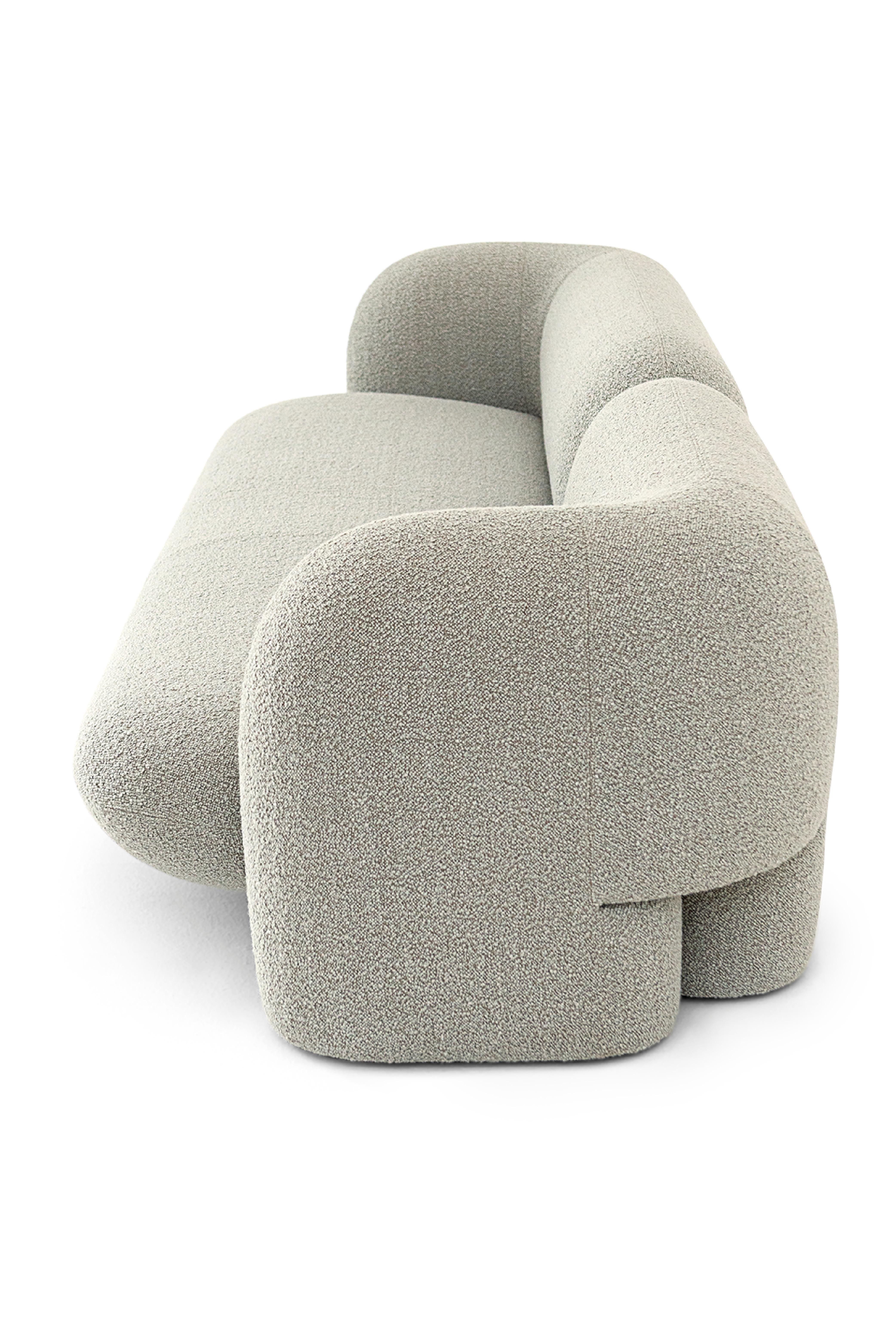 Modern Contemporary Three-Seater Sofa by Hessentia Upholstered in Grey Bouclé Fabric For Sale