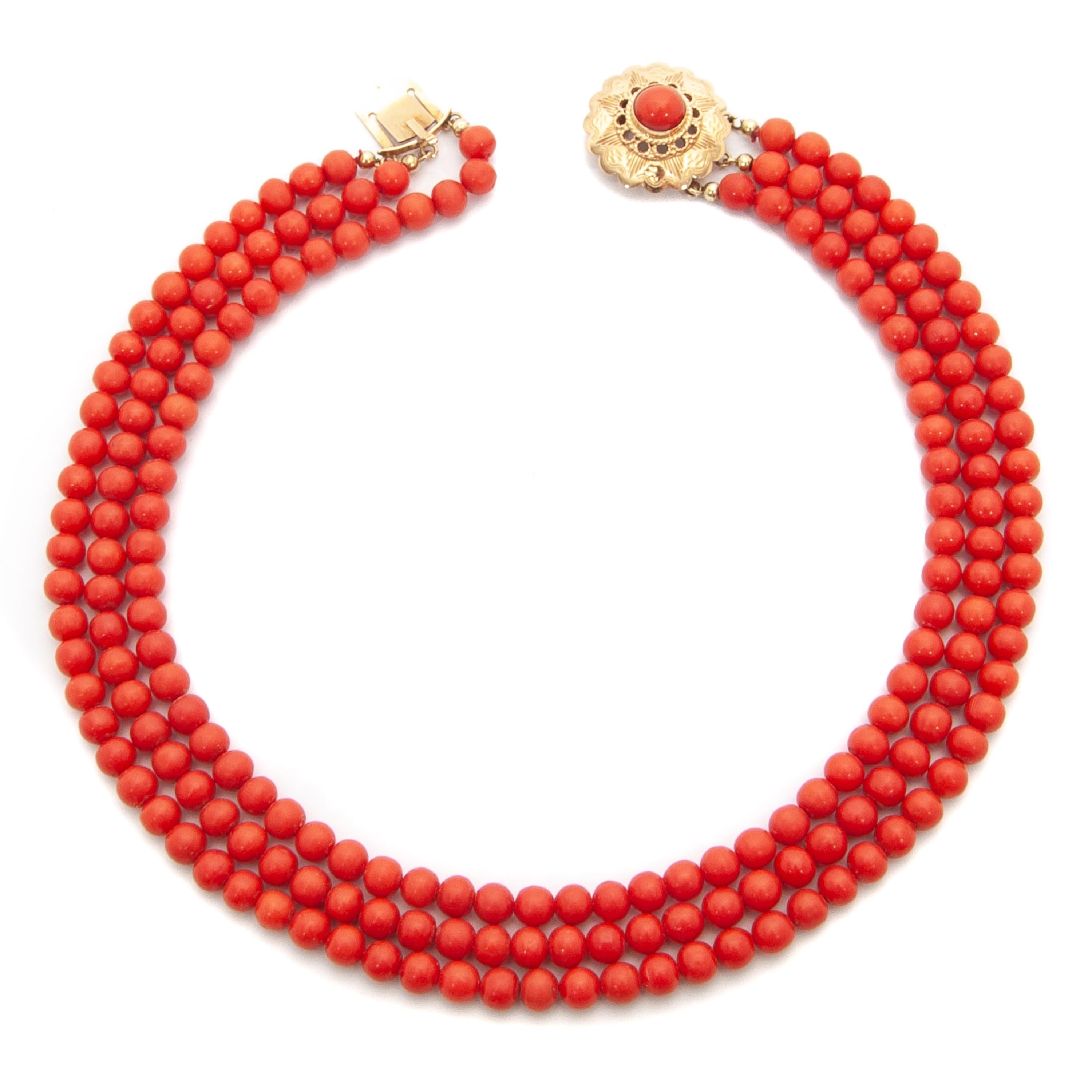 Women's 14 Karat Rose Gold Multi-Strand Red Coral Beaded Necklace