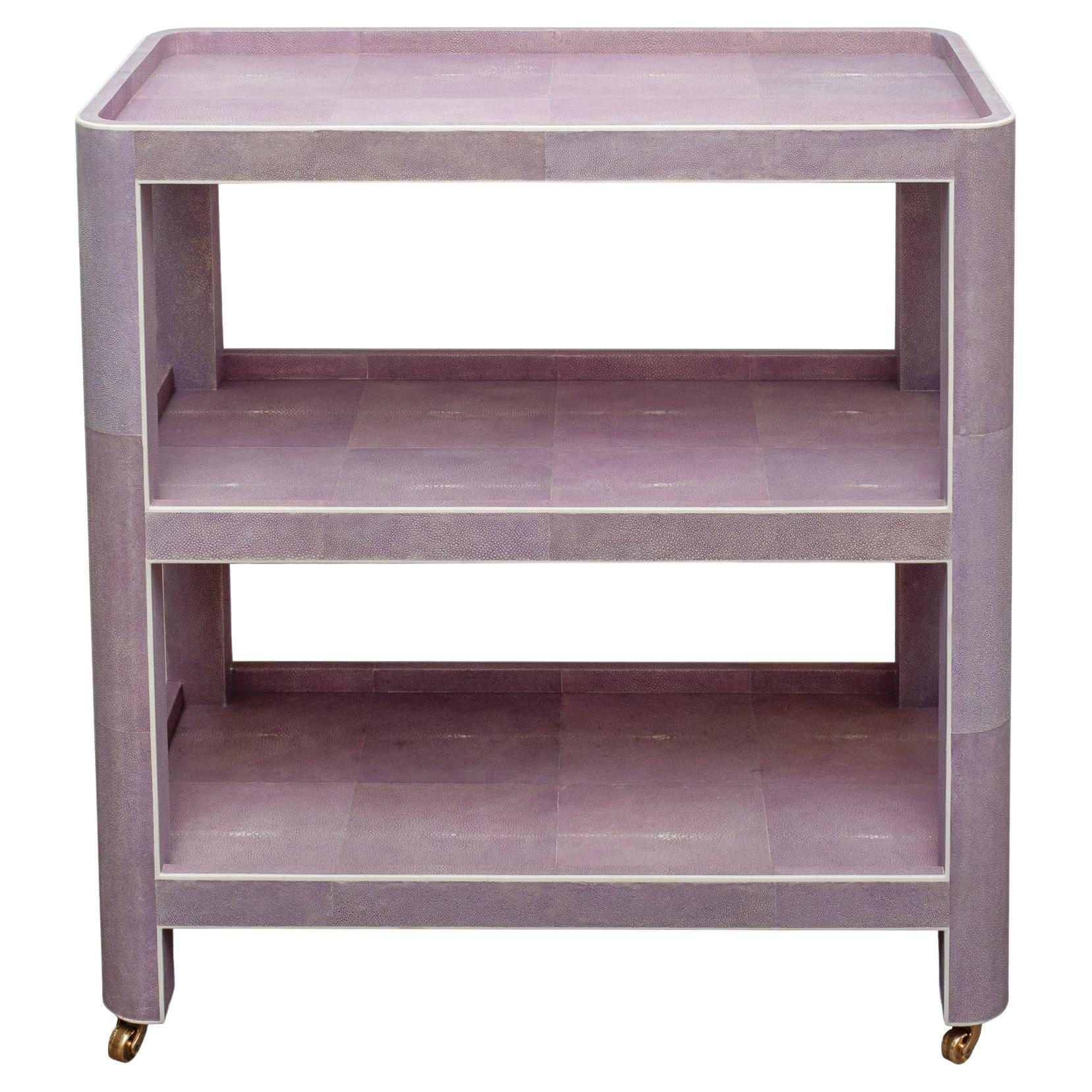 Contemporary Three Tiered Bar Cart in Lavender Shagreen