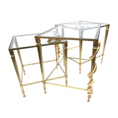One-of-a-kind Three Tops Brass Side Table with Insects and Snakes Sculptures