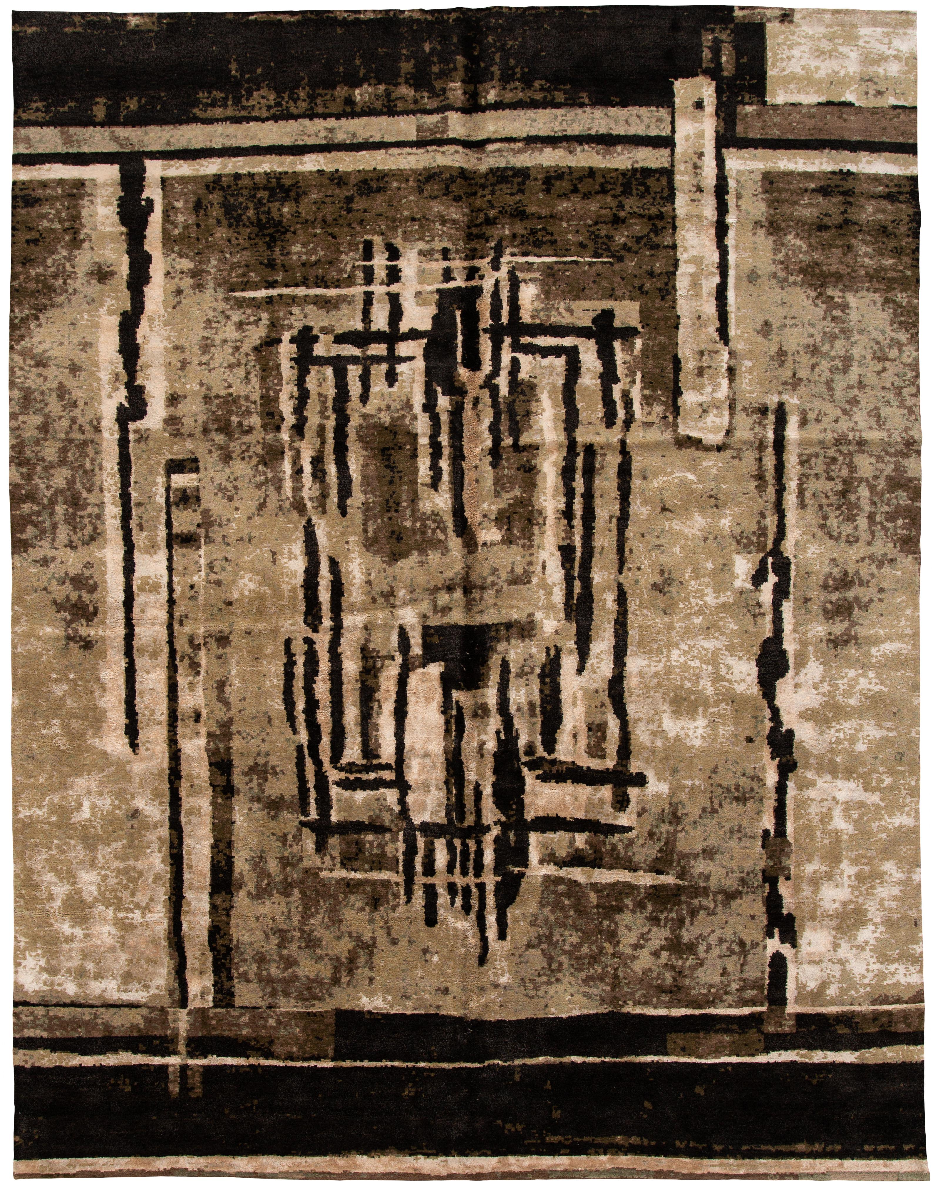 Hand-Knotted 21st Century Contemporary Tibetan Abstract Rug For Sale