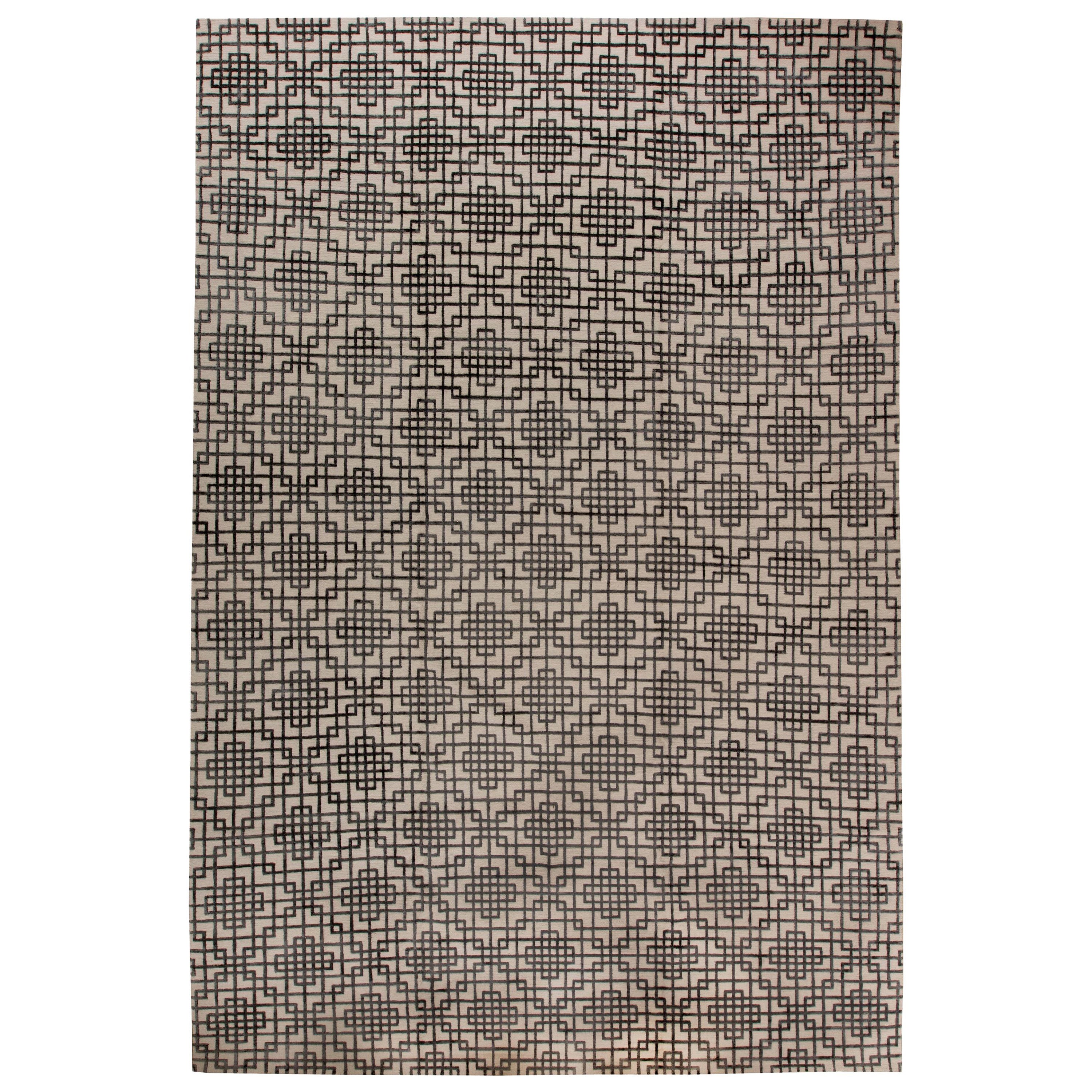 Contemporary Tibetan Art Deco Style Silver Rug by Doris Leslie Blau