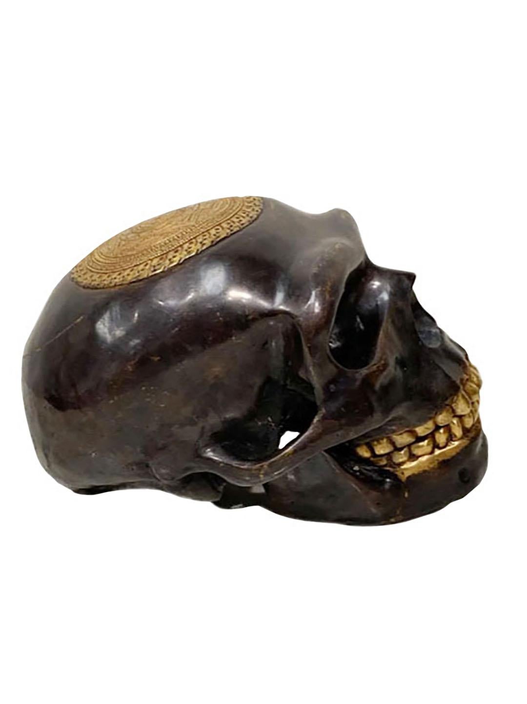 Contemporary Tibetan Bronze Skull Sculpture  For Sale 1